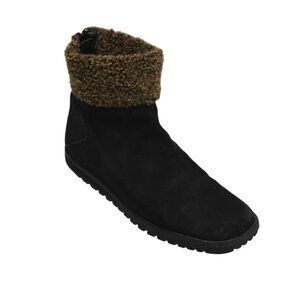 Stuart Weitzman Ankle Boots Womens 9 Black Suede Shearling Trim Rear Zipper